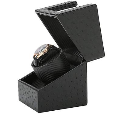 Imagem de Enrolador de relógio, enrolador de relógio automático Caixa de enrolador de relógio único com motor silencioso e couro de avestruz Caixa de exibição de armazenamento de relógio único adequada para quase todos os relógios mecânicos