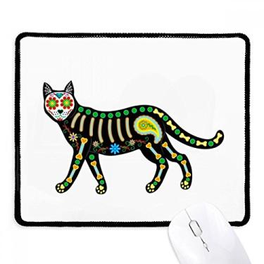 Imagem de Mousepad de borracha para jogos com borda costurada para Dia das Bruxas, gato preto e coração de osso