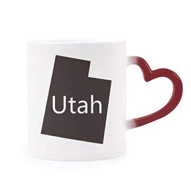 Imagem de Utah Caneca sensível ao calor mapa dos Estados Unidos da América Copo de grés que muda de cor vermelha