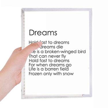 Imagem de Caderno de poesia "Hold Fast To Dreams" com folhas soltas e diário recarregável
