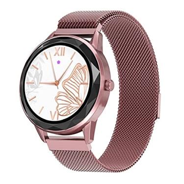 Imagem de Relógio Smartwatch NAMOFO inteligente de luxo das senhoras das senhoras relógio eletrônico para android ios aptidão rastreador feminino cristal superfície aço banda (Rosa)