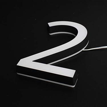 Imagem de Placa 3D flutuante para casa número LED 0-9 placas de porta acrílica de aço inoxidável 1,5 cm, placa digital grande moderna, luz branca preta, macia, brilho exterior, resistente ao clima, durável