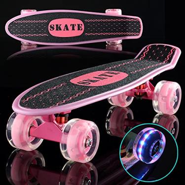 Imagem de Skate completo Mini Cruiser 55,88 cm Retrô para Crianças Adolescentes Adultos, Rodas com Luzes de LED com T-Tool, E