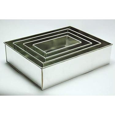 Imagem de Latas de bolo de aniversário de casamento multicamadas de 4 camadas - 15 cm, 20 cm, 25 cm, 30 cm (7,6 cm de profundidade) (retângulo)