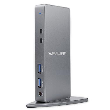 Imagem de Wavlink Estação de ancoragem USB-C de alumínio 4K com DisplayPort duplo 4K e HDMI, visor de vídeo único 5K para Windows (2 portas de exibição, 2 HDMI, Gigabit Ethernet, 6 portas USB 3.0, áudio)
