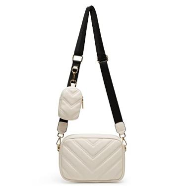 Imagem de Herald Chevron Bolsa tiracolo pequena acolchoada com bolsa de moedas, bolsa feminina quadrada de ombro lateral para câmera de 2 tamanhos, Branco, Small