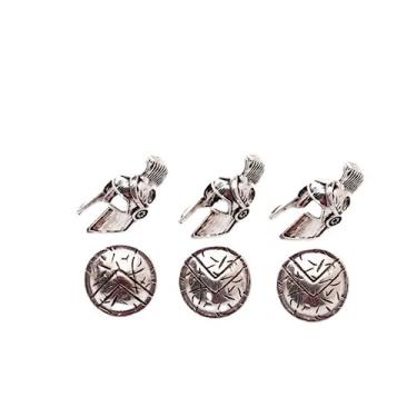 Imagem de Conjunto de 3 peças de metal liga de zinco vintage guerreiros espartanos escudo capacete escudo 2 peças berloques para pulseira colar chaveiro faça você mesmo joias fazendo ferramentas ao ar livre contas paracord acessórios de tecido (prata)
