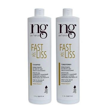 Imagem de Kit Ng De France Pós Fast Liss Shampoo e condicionador 1 litro cada | Pós alisamento | Manutenção do efeito liso | Profissional | Vegano