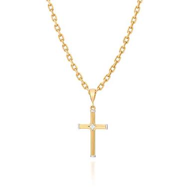 Imagem de Cordão Rommanel Masculino folheado a ouro fio grumet laminado 530312- tam.60 com pingente Cruz 542415