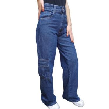 Calça Jeans Feminina Jogger Confort Cintura Média Com Bolso Lateral