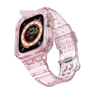 Imagem de SDUTIO para Apple Watch Ultra 49mm Pulseira Ice Armor Transparente TPU Integrada Fivela Dupla (Cor: Violeta, Tamanho: 45mm)