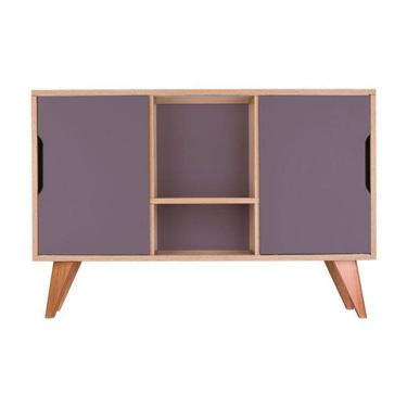 Imagem de Buffet Aparador Retrô com 2 Portas Murano Carvalho e Cinza Claro