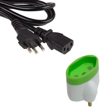 Imagem de Kit Cabo de Força 1,50 mts Tripolar + Adaptador de Tomada Padrão Antigo