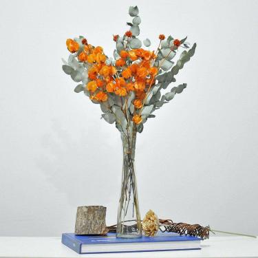 Imagem de Arranjo de flores desidratadas bounganville laranja + vaso de vidro