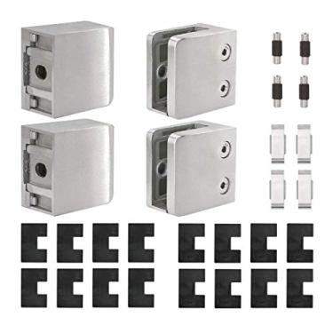 Imagem de Aço inoxidável 316 [Grau marinho] Grampo de vidro quadrado para tubos quadrados de superfície plana e balastro de vidro, para espessura de vidro de 1,9 cm ou 1,3 cm, pacote com 4 (GC-056), Brushed Nickel