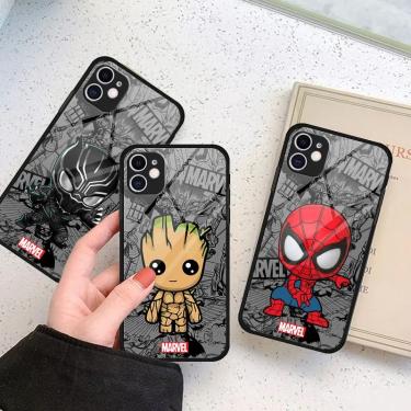 Imagem de Capa de vidro temperado Marvel Groot Spiderman  capa para Apple iPhone 14 Plus SE 8 12 Mini 13 Pro