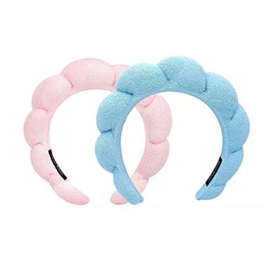 Imagem de LALAXAVA Faixa de cabelo para mulheres, toalha de tecido felpudo para lavar o rosto, esponja inchada, faixa de cabelo para cuidados com a pele, remoção de maquiagem, chuveiro