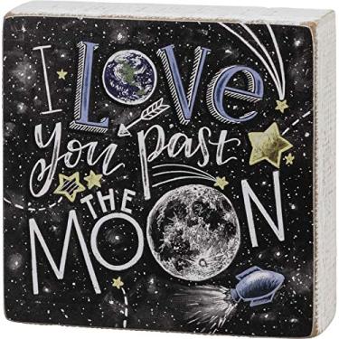 Imagem de Primitives by Kathy Placa de decoração I Love You Past The Moon Home, 12,7 cm x 12,7 cm x 4,4 cm, multicolorido
