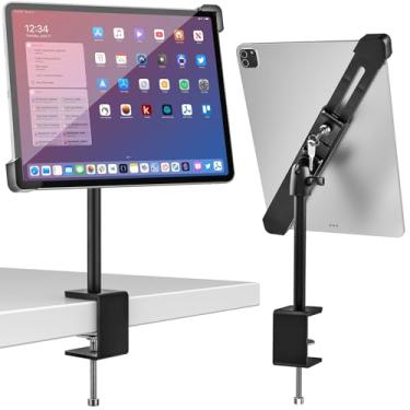 Imagem de woleyi Quiosque de mesa antifurto para tablet de 9 a 14 polegadas – Suporte giratório de 360° para tablet POS com trava e chave de segurança dupla, compatível com iPad Pro 12.9 11/Air, Surface Pro/Go,
