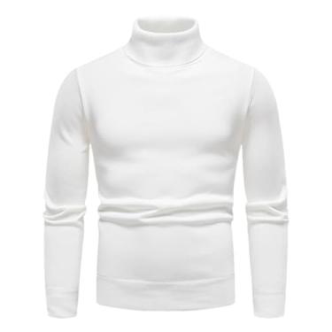 Imagem de KANG POWER Suéter masculino de gola rolê tricotado outono inverno pulôver casual branco inferior camisas slim fit blusa fria, 7003 - branco, Large