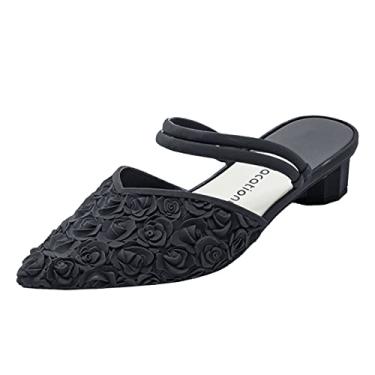 Imagem de Sandálias femininas de plástico pontiagudo com padrões sandálias femininas planas versáteis para sandálias deslizantes, Preto, 6.5