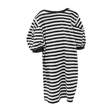 Imagem de Mercatoo Camiseta infantil listrada manga média suéter vestido para meninas de 3 a 8 anos saia infantil, Preto, 7-8 Anos