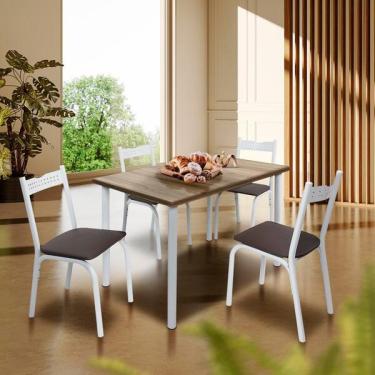 Imagem de Mesa De Cozinha Retangular 110 Cm Com 4 Cadeiras Branco Carva
