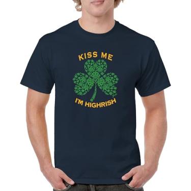 Imagem de Camiseta masculina Kiss Me I'm Hirish Dia de São Patrício engraçada 420 Weed Smoking Paddy's Shamrock Irish Shenanigans, Azul marinho, M