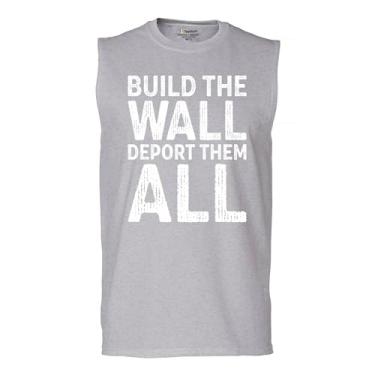 Imagem de Camiseta masculina Build The Wall Deport Them All Trump 2024 Illegal Immigration MAGA America First President 45 47, Cinza, XXG