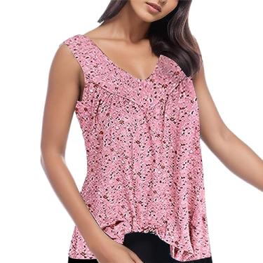 Imagem de Camiseta feminina com gola V, estampada, para sair, plus size, sem mangas, linda, de verão, blusa rodada, túnica atlética, rosa, Tamanho Único