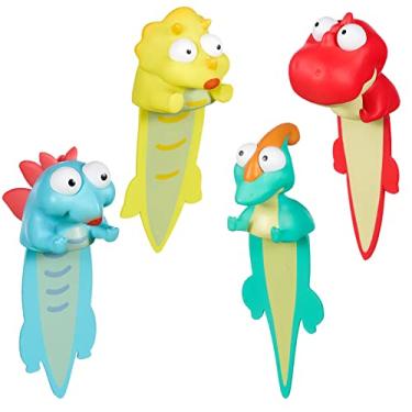 Imagem de RMISODO 4 marcadores de livro 3D de dinossauros cretáceos para crianças, estudantes, leitores, conjunto de marcadores de página de material de PVC, artigos de papelaria divertidos de desenho animado