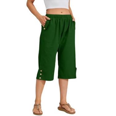 Imagem de Calça capri feminina casual de verão leve cintura elástica perna larga solta yoga cropped calça com bolsos, 2 - verde-escuro, 3G