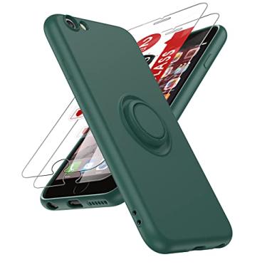 Imagem de LeYi Capa para iPhone 6/iPhone 6s com protetor de tela de vidro temperado [2 unidades], capa protetora de corpo inteiro de silicone líquido macio com suporte de anel, capa macia para meninas e mulheres, D-Green