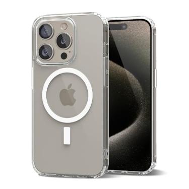 Imagem de oakxco Capa para iPhone 15 Pro Max, magnética transparente, compatível com Magsafe, fina, fina, transparente, não amarela, amortecedor de silicone macio Hybird e capa protetora de plástico rígido para