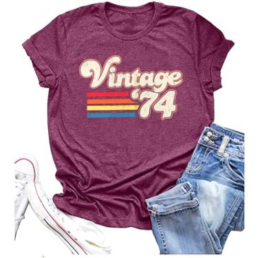 Imagem de Camiseta feminina de aniversário de 50 anos vintage 1974 presentes de cinquenta anos linda flor gráfica manga curta camiseta tops, Fúcsia-01c, GG