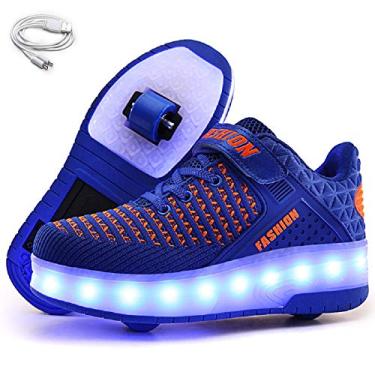 Imagem de Ehauuo Tênis unissex infantil com rodas brilhantes para meninas, patins iluminados, para meninos, recarregáveis, tênis piscando para presente, B - azul, 13 Little Kid