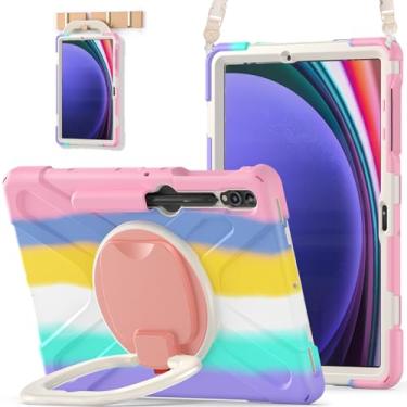 Imagem de BATYUE Capa para Samsung Galaxy Tab S10+ Plus /S9 FE+ Plus /S9+ Plus /S8+ Plus/S7+ Plus/S7 FE 5G 12,4 polegadas, capa protetora à prova de choque para tablet com alça de ombro, suporte, arco-íris