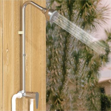 Imagem de Kitpop Luminárias de chuveiro para ambientes externos com controle de alavanca única de aço inoxidável SUS304, kit de chuveiro montado na parede com chuveiro de alta pressão de 7,62 cm, níquel escovado