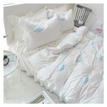 Imagem de Jogo de lençol e capa de edredom de algodão lavado, colcha, cama king, solteiro, nuvem, bordado, macio (branco king 4 peças)