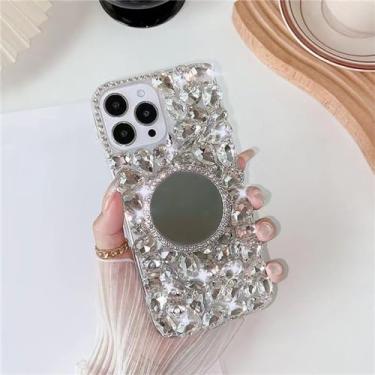 Imagem de Para iPhone 12 13 1415 Pro Max para Samsung Galaxy Note 20 S22 S23 S24 Plus Ultra Mirror Heart Crystal Phone Case Capa, redonda, para iPhone 13ProMax
