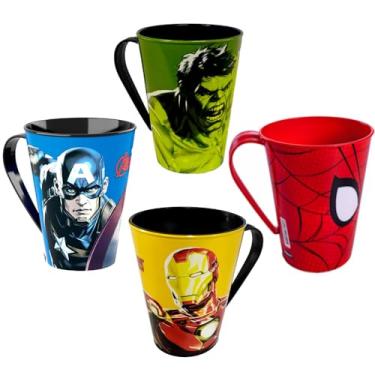 Imagem de Kit com 4 Canecas 360ml com Alça Infantil de Super Heróis Plasútil Original