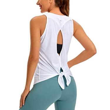 Imagem de CRZ YOGA Camiseta feminina de algodão Pima de treino sem mangas em volta do pescoço colete de ioga aberto nas costas Branco G