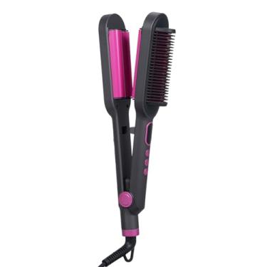 Imagem de SZITW Modelador de cabelo de dupla finalidade Alisador de cabelo Onda de três cilindros Ferro de ondulação Pente de alisamento de cabelo Ferramenta de modelagem de cabelo com configurações de calor