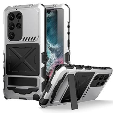 Imagem de Simicoo Samsung S23 Ultra Metal Bumper Militar Capa de Silicone Resistente Armor Defender Samsung S23 Ultra Metal Capa com Suporte Integrado Gorilla Glass Capa Completa À Prova de Poeira Exterior