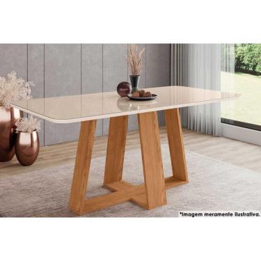 Imagem de Mesa de Sala Jantar Lins SC95 c/Tampo Madeirado Vidro Curvo 180x90cm Nature/Off White - Henn