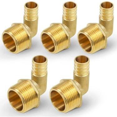 Imagem de Supply Giant QYNM5834-5 PEX Barb X MIP Cotovelo de 90 graus de encaixe de latão 1,5 cm x 1,9 cm (pacote com 5), 1,5 cm x 1,9 cm