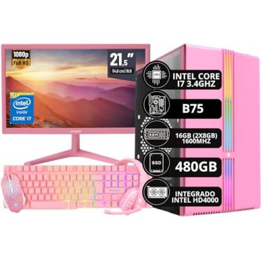 Imagem de PC Gamer Rosa Completo Intel Core I7 3.4GHz 16GB DDR3 SSD 480GB Monitor 21,5" Kit Gamer - Escolha a placa de vídeo (ONBOARD)