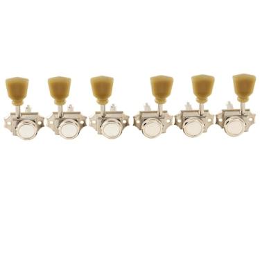 Imagem de Musiclily Pro Vintage Estilo Híbrido Botão Keystone 3+3 Tarraxa con Trava para Guitarra Les Paul SG ou Violão, Níquel com Botão Verde