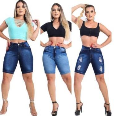 Imagem de Kit 3 Bermuda Feminino Jeans Com Elastano Plus Size Tamanho Grande 5-Feminino