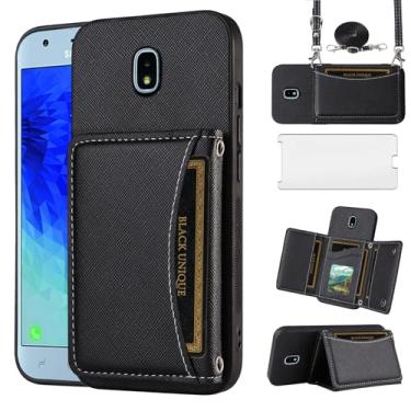 Imagem de Asuwish Capa de telefone para Samsung Galaxy J3 Orbit J 3 Star 2018 3J Achieve capa carteira com protetor de tela e suporte para cartão slot de couro PU celular J3V V 3ª geração SM J337A J337V J337